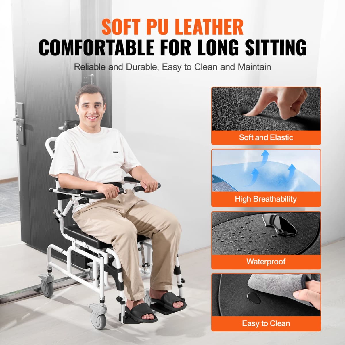 SucceBuy Shower Wheelchair  17.5 in Width Aluminum Alloy Bathroom Wheelchair for Inside Shower for Disabled Adult  300 lbs — view 4