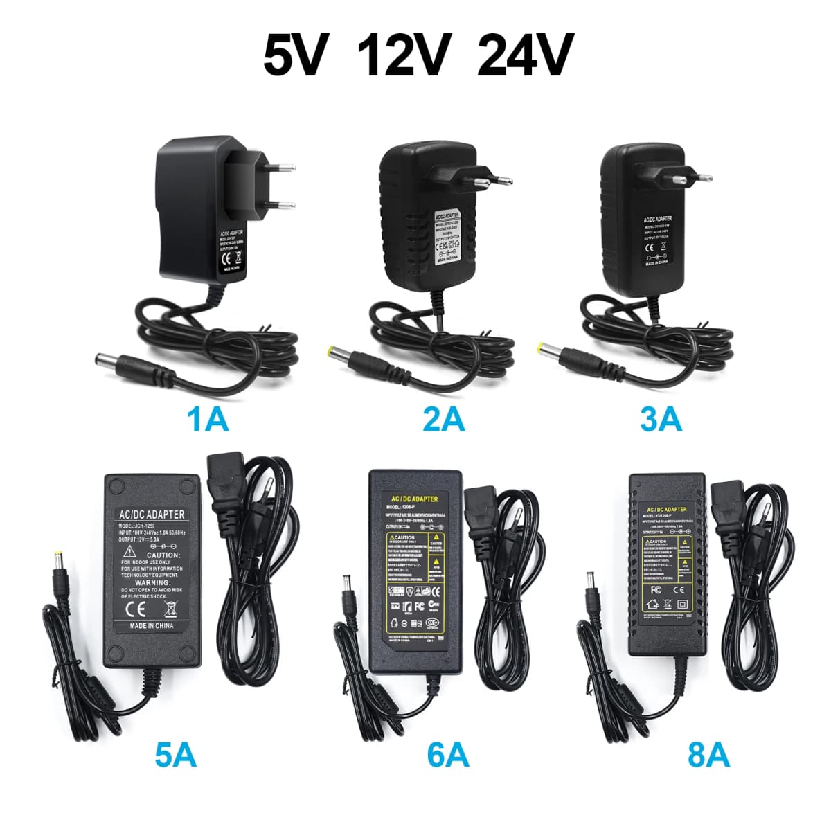 5V 12V 24V LED Power Supply Adapter 2A 3A 5A 8A 10A 1A EU US AU UK Plug Transformer 110V 220V AC to DC LED Strip Charger Convert
