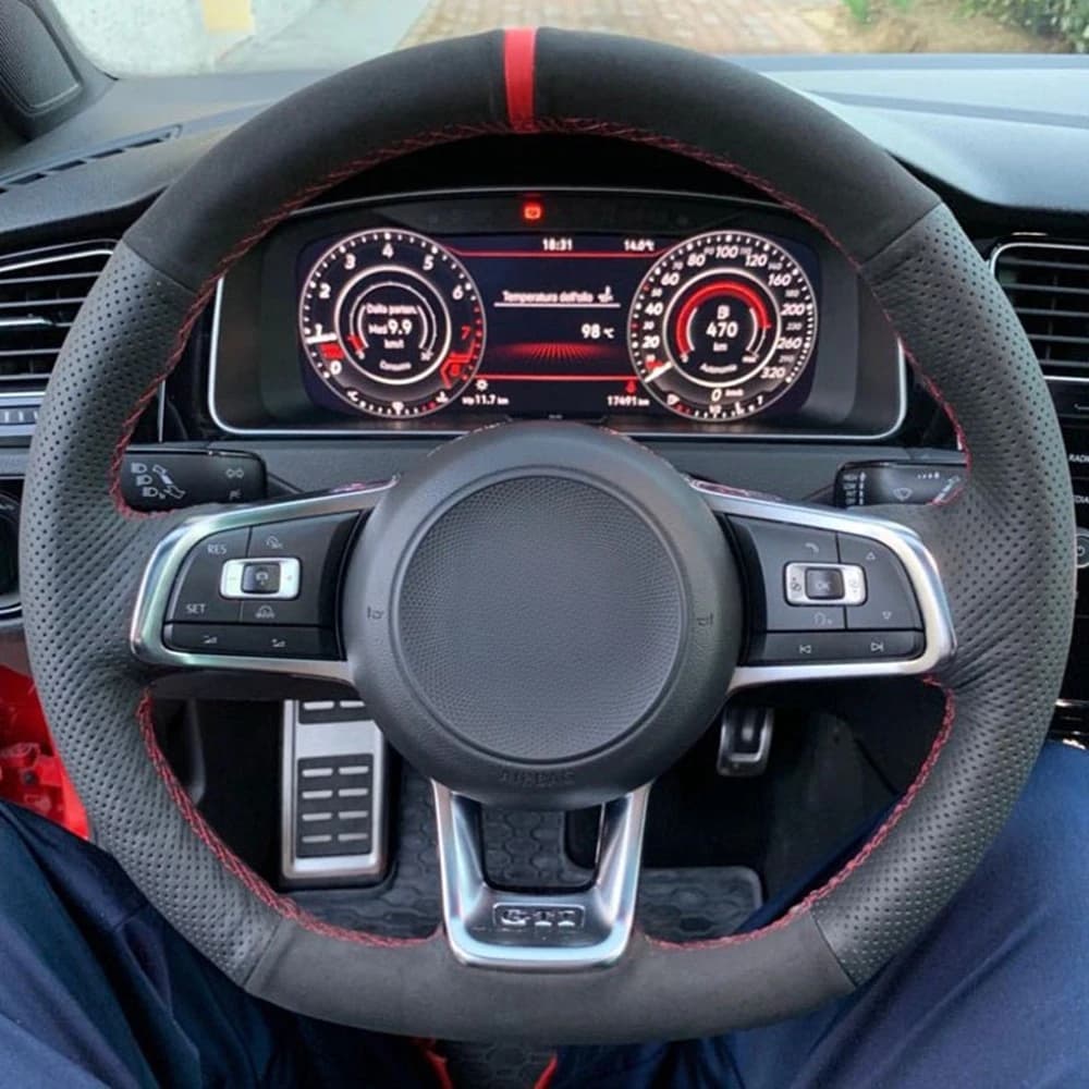 Car Steering Wheel Cover Black Genuine Leather Suede For Volkswagen VW Golf 7 GTI Golf R MK7 VW Polo GTI Scirocco 2015 2016 — view 4