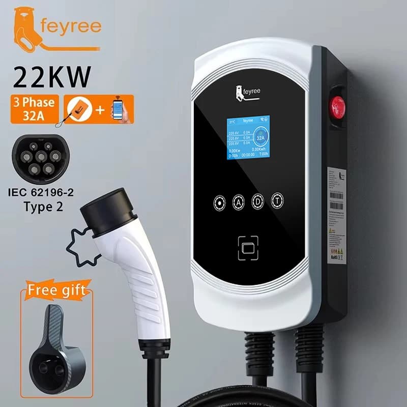 feyree EV Charger 32A 7.6KW Electric Vehicle Car Charger EVSE Wallbox 11KW 22KW 3Phase Type2 Cable IEC62196-2 Socket APP Control — view 3