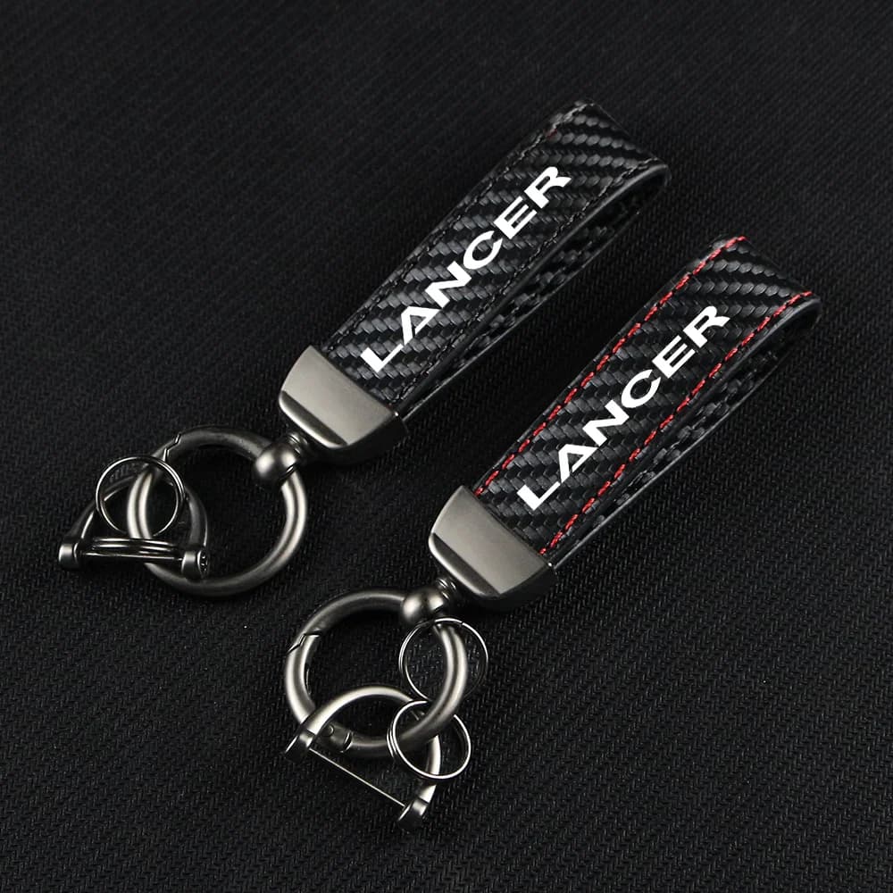 Carbon Fiber Leather Rope Car Keychain Alloy Key Chain Pendant Keyring Horseshoe Buckle for LANCER OUTLANDER PAJERO Accessories