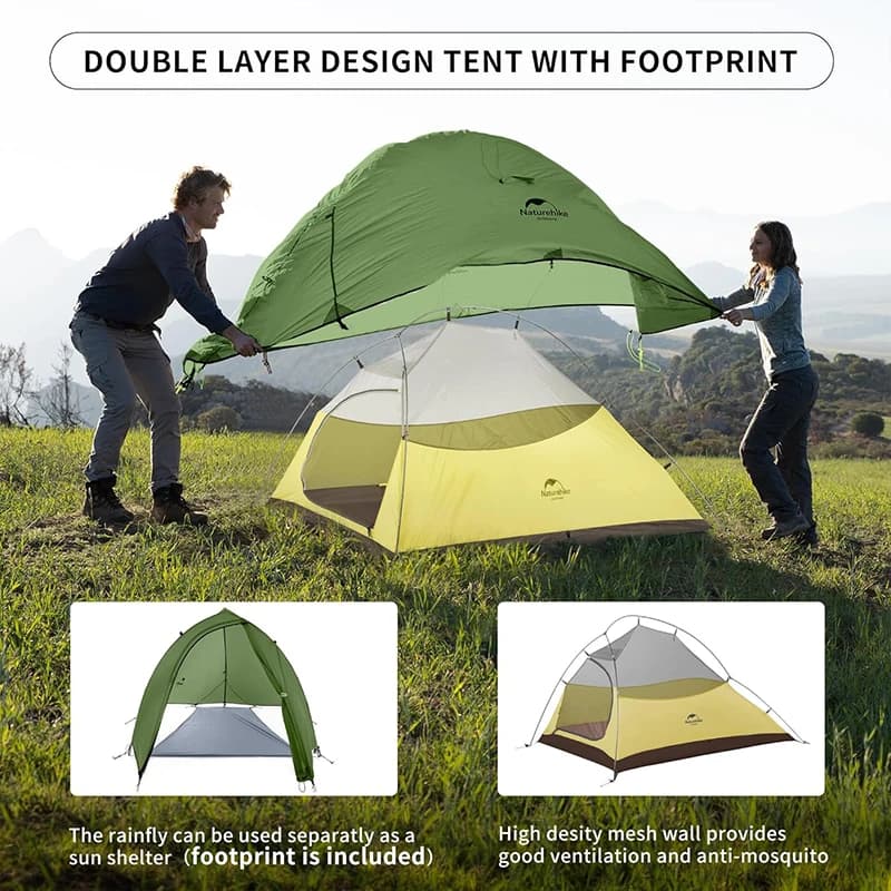 Naturehike Cloud Up 1 2 3 Tent Ultralight Camping Tent Double Layer Waterproof Tent Outdoor Hiking Backpacking Tent with Mat — view 2