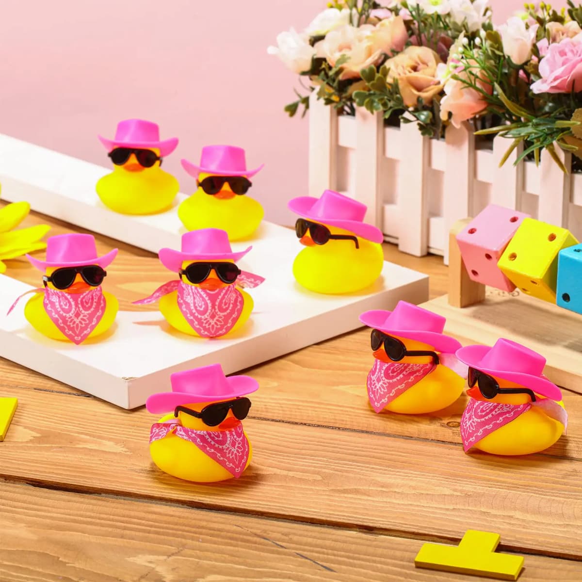 12 Set Cowboy Rubber Duck Bulk Mini Car Yellow Duckies Toys Party Favor Car Ornaments for Summer Birthday Swimming Supplies — view 3