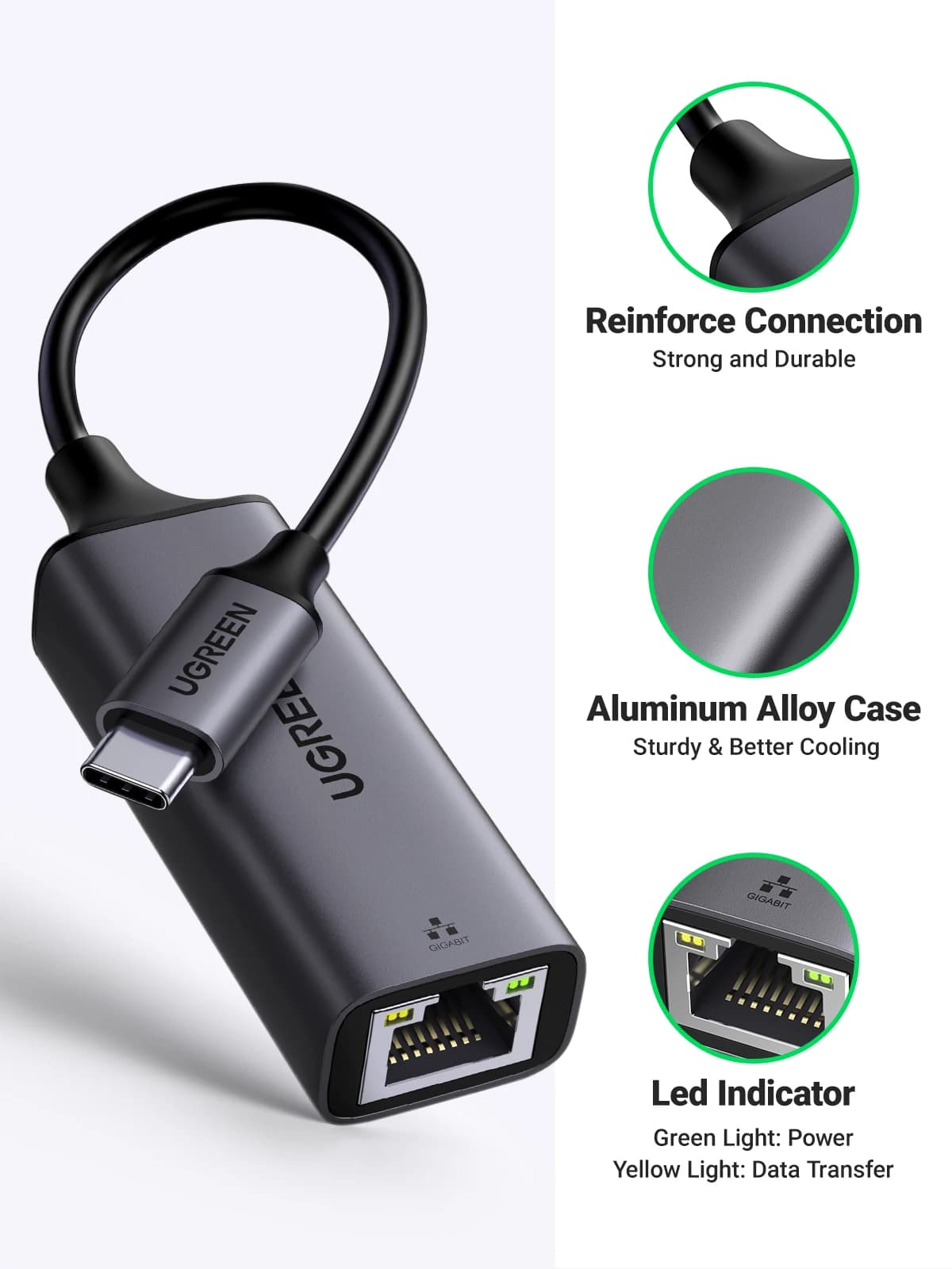 UGREEN USB Ethernet Adapter 1000/100Mbps USB Lan RJ45 For Laptop Macbook Samsung iPad USB Ethernet Network Card — view 4