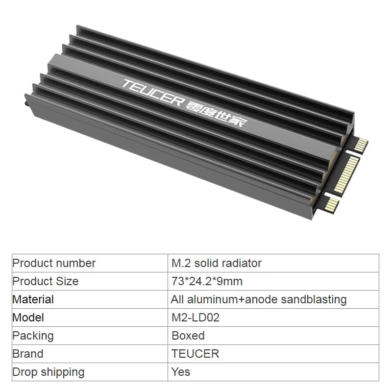 TEUCER M2 SSD Heatsink NVME 2280 Solid State Disk Drive Radiator Cooler Cooling Pad for Desktop PC M.2 NVME PS5 Heatsink — view 3
