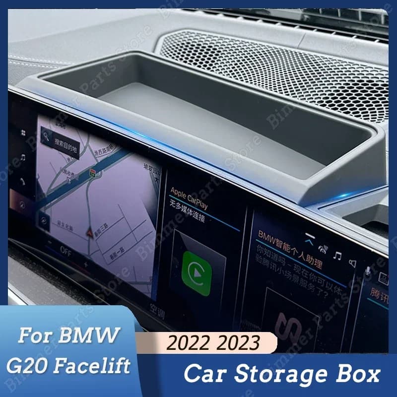 For BMW 3 Series G20 Facelift 2022 2023 Car Central Console Navigation Screen Storage Box Organizer Black Interior Accessories