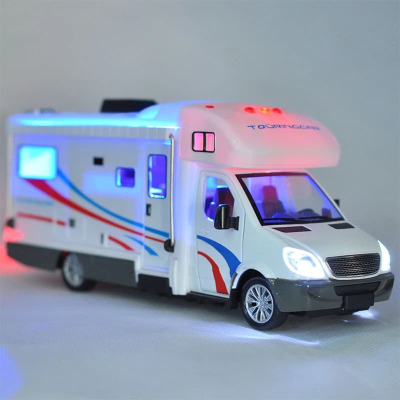 1:28 Diecast Luxury RV Recreational Vehicle Car Model Metal Camper Van Motorhome Touring Car Model Sound and Light Kids Toy Gift — view 4
