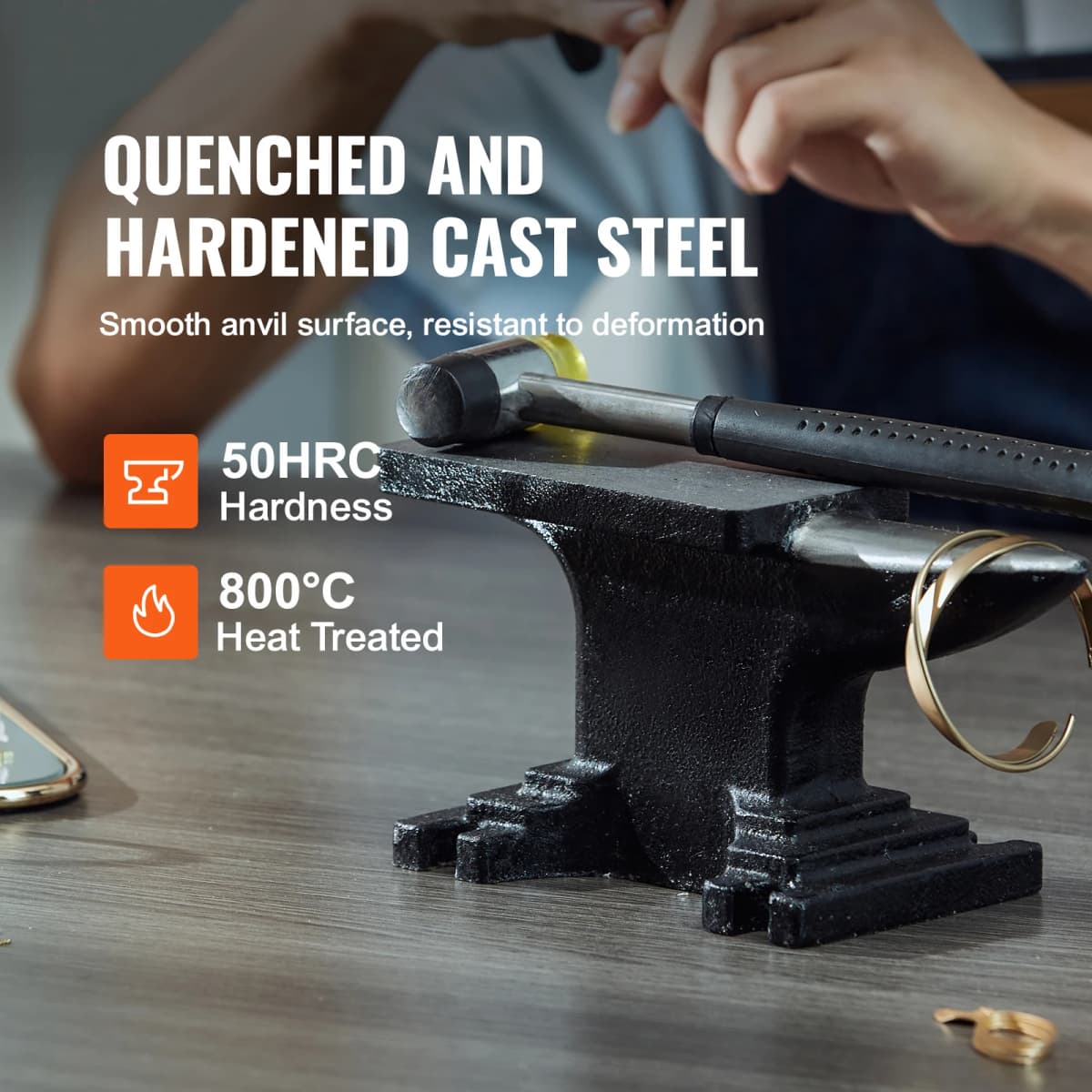 SucceBuy Single Horn Anvil Cast Steel Anvil High Hardness Rugged Round Horn Anvil Blacksmith Stable Base and Compact Design — view 2