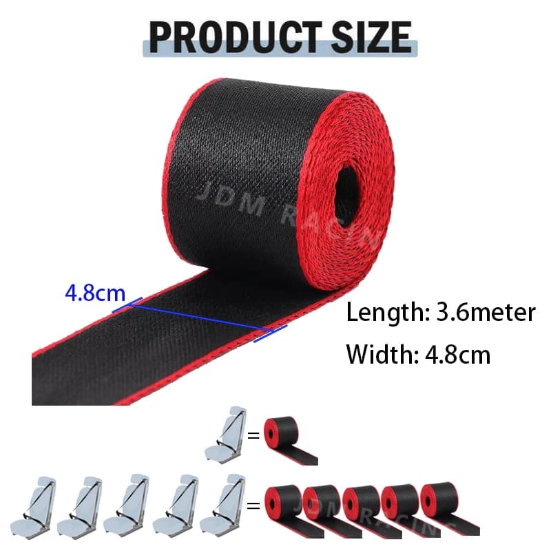 Pack of 5 Universal 3.6M Auto Strengthen Seat Belt Webbing Fabric Racing Car Modified Seat Safety Belts Harness Straps 5-seats — view 2