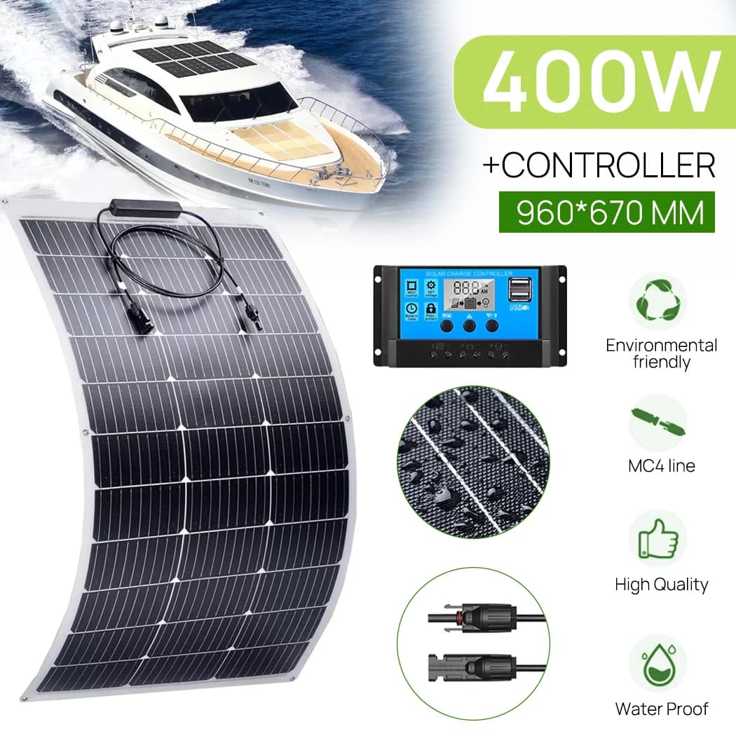 PORIYA 400W 12V  Flexible Solar Panel Mono Home Caravan Camping Charging 20A Controller
