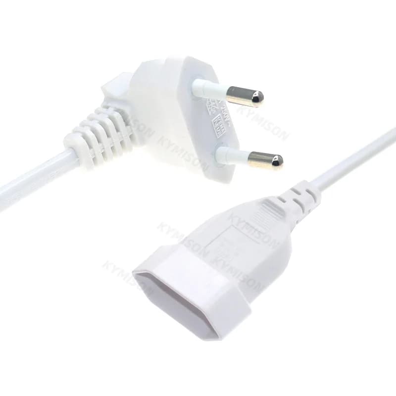 Europea 90 Degree Male Plug To Female Socket Power Extension Cable For PC Computer PDU 0.3m/0.6m/1.8m EU 2Prong Bend Angled Cord — view 2