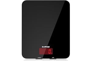 ACCUWEIGHT 201 Digital Kitchen Scales with Tempered Glass Platform (Batteries included), Electronic Weighing Food Scale with Backlit LCD, Multifunction for Office School Home Baking Cooking, 5kg/11lb