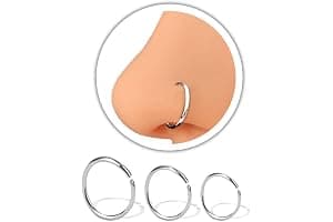 VYIZERR 3pk Silver Nose Rings Hoops Thin Snug Surgical Steel Nose Septum Tragus Earring lip Nostril Piercing Jewelry for Women, 20g guage + 3 Size in 1- Pack 6mm 8mm 10mm