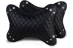 eing Car Neck Pillow Breathable Auto Head Neck Rest Cushion Bling Crystal Relax Neck Support Headrest Comfortable Soft Pillows for Travel Car Seat & Home - 2 Pack PU Leather