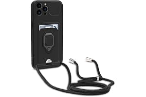 yanasuo Protección de Cámara Funda Compatible con iPhone 13 Pro MAX, con Anillo Soporte, Ajustable Collar Correa de Cuello Cordón Carcasa de Silicona-Negro