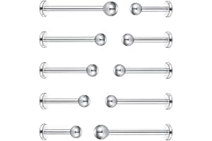 MUNZE 10 Unidades Piercing Tragus Hombre Plata 16G - Acero Quirúrgico Labret Helix Anillo 4-12Mm Bolas 3Mm