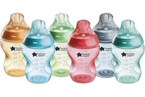 Tommee Tippee Natural Start Baby Bottles for 0m+, Pack of 6 260ml Baby Bottles, with Slow Flow Breast-Like Teat for a Natural Latch, Self-Sterilising and BPA Free, Baby Feeding Essentials, Colourful