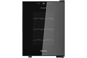 Taurus WC12T - Vinoteca termoeléctrica para 12 botellas, silenciosa, no vibra, aislamiento especial del interior, puerta de vidrio, temperatura regulable con panel táctil, suave luz interior, negro