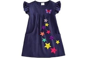 VIKITA Vestido para Niñas Manga Larga Algodón Princesa Casuales Bebe Niñas 2-8 años