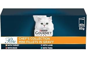 GOURMET Perle Chef's Collection Adult Wet Cat Food Mini Fillets in Gravy Variety Turkey, Tuna, Duck, Lamb 40 x 85g Pouches