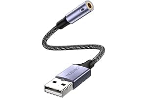 MOSWAG USB to 3.5mm Audio Adapter Built-in DAC External Sound Card Nylon Braided Aluminum Shell for PC Laptop PS5 PS4 Mac Linux Chromebook 1Pack