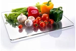 Whats On Your Wall.com Clear Glass Chopping Board | Rectangular, 40L x 30W cm, 0.5 cm Thick | Heat Resistant, Non-Porous, Easy to Clean, Stain Resistant | Teal Gold White