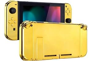 eXtremeRate Back Plate for Nintendo Switch Console, NS Joy con Handheld Controller Housing with Full Set Buttons, DIY Replacement Shell for Nintendo Switch - Chrome Gold