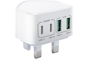 40W USB C Plug Fast Charge, UK 4-Port Multi USB Charger Plug Fast Charging Head for iPhone 16 15 14 13 12 11 Pro Max SE XS XR Plus, iPad, Samsung Galaxy,Dual Port USBC Power Adaptor Type C Wall Head