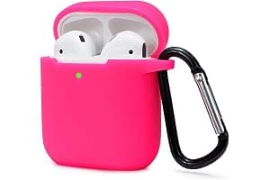 KOKOKA Silicona Compatible con AirPods 2 & 1, Fundas Protectora de Silicona para AirPods 2 & 1, LED Frontal Visible, Funciona con Carga inalámbrica, con Mosquetón, Rosa Roja