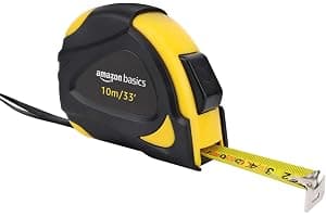 Amazon Basics Cinta métrica con cierre automático, escala y en pulgadas, precisión MID, 10 m (Paquete de 1), Negro, Amarillo