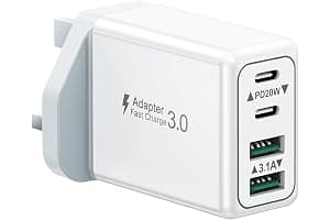 USB C Plug, 40W 4-Port Fast Charger Plug UK Dual Port PD Power Adapter +QC Multi Mains Wall Charger Type C Charging Plug for iPhone 16 15 14 13 12 11 Pro Max Plus XS XR SE,Samsung, iPad, AirPods