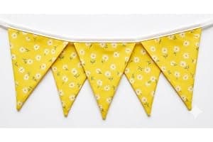 4.5m Fabric Bunting – 12 Large Pennant Flags – Durable Summer Theme Garden Decor – Tear-Proof Outdoor Banner for Parties, BBQs & Festivals (Yellow)