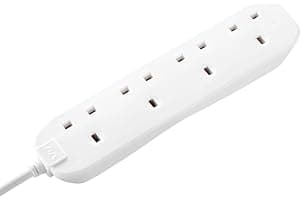 Masterplug Four Socket Extension Lead, 5 Metre Cable, Unswitched, 4-Way Plug Extension Cable, Power Strip, Basic Power, White, 13A, 4G, 5m, BFG5N