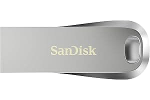 SANDISK Ultra Luxe Pendrive, USB Type-A, 128 GB (Unidad Flash, Velocidad de lectura hasta 400 MB/s, USB 3.2 Gen 1 + USB 3.0 compatible, Protección con Contraseña, RescuePRO Deluxe, Metálico) Plata