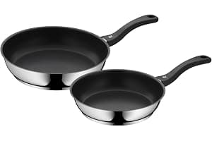 WMF Devil - Juego de 2 Sartenes Antiadherentes 24-28 cm, Sartén de Acero Inoxidable y Revestimiento Antiadherente para Todo Tipo de Cocinas Incluido Inducción, sin PFOA, Color Negro