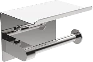 Ibergrif MK34053 - Portarrollos Adhesivo Sin Tapa de Papel Higiénico con el Teléfono Móvil Estante de Almacenamiento, Plata, Acero Inoxidable