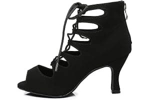 RUYBOZRY Botas de Baile Latino Mujer Botines Punta Abierta con Cordones Zapatos de Baile de Salon,Modelo YCL456
