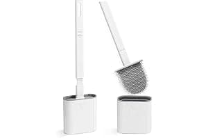 Toilet Brush, 2 Pack Bathroom Silicone Toilet Brushes and Holder Sets with No-Slip Long Plastic Handle and Soft Flexible Bristles, Toilet Brushes with holders and Base for Anti-drip (White)