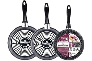 Magefesa K2 Gransasso set de 3 sartenes 24/26/28cm. Exterior gris, antiadherente bicapa efecto piedra, aptas para todo tipo de cocinas, especial inducción. Hasta 50% de ahorro energético.