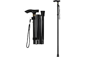 supregear Bastón Plegable, 5 Niveles de Altura Ajustable, Ligero y Portátil para Viaje, Mango en T y Pulsera, Extensible para Personas Mayores y Adultos con Discapacidad