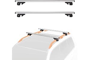 Amazon Basics portaequipajes de techo con rieles cruzados, 52 pulgadas, se adapta a tramos de hasta 46 pulgadas entre rieles laterales elevados con espacio, paquete de 2, negro/plateado