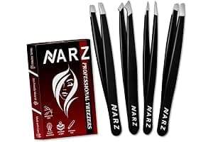 NARZ 4Pcs Professional Tweezer for Facial Hair Women & Men Stainless Steel Precision Tweezers for Ingrown Hair Tweezers for Men & Women (Black Set)