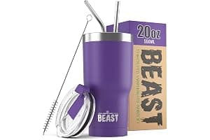 Greens Steel Beast Tumbler – 550 ml (20 oz), Púrpura Profundo | Vaso de acero inoxidable reutilizable con aislamiento al vacío | con 2 pajitas y cepillo de limpieza | Termo de viaje de doble pared
