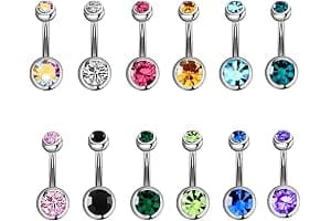 Aucuu 3/4/5/12/20PCS Piercing Ombligo, 14G de Acero Inoxidable, Forma de Barra Curvada y Circonita CZ Cúbica Perla Ombligo Joyería para Mujeres Hombres