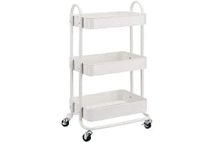 Amazon Basics Carrito de cocina o multiuso de tres niveles con ruedas en blanco