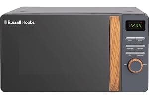 Russell Hobbs RHMD714G 17 L 700 W Scandi Grey Digital Microwave with 5 Power Levels, Wood Effect Handle & Dials, Clock & Timer, Automatic Defrost, Easy Clean, 8 Auto Cook Menus