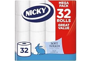 Nicky Soft Touch Toilet Tissue - 32 Rolls of Extra Gentle White Toilet Paper, 190 Sheets per Roll, 2-ply, Soft Tissue, Modern Embossing, Easy Opening, 100% FSC Certified Paper