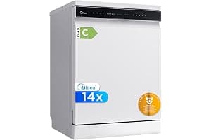 Midea Lavavajillas 60 cm+++ Blanco para 14 servicios - Lavaplatos libre instalación - Compacto con 10 Programas de Lavado integrable - Filtro Antibacterias y Programación Horaria Nuevo Modelo