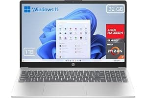 HP 15-fc0243ns - Ordenador portátil de 15.6" FHD (AMD Ryzen 7-7730U, 32 GB RAM, 1TB SSD, AMD Radeon Graphics, Windows 11) Plata y Azul - Teclado QWERTY Español