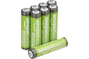 Amazon Basics 8-Pack Rechargeable AAA NiMH High-Capacity Batteries, 850 mAh, 1.2V, Recharge up to 500x Times, Pre-Charged